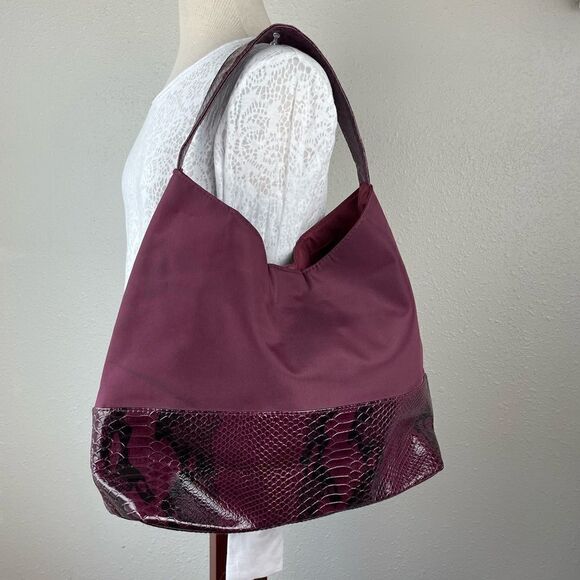 Maroon Faux Snake Skin and Nylon Shoulder Bag EUC - Picture 1 of 7